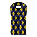Blue Black And Yellow Argyle Print Double Neoprene Wine Tote