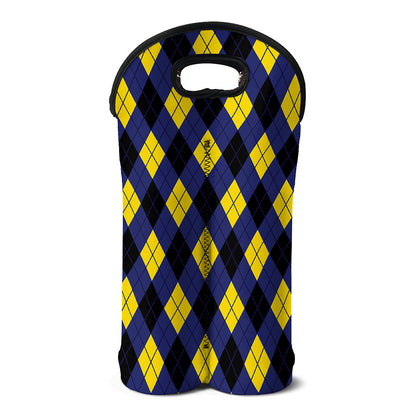 Blue Black And Yellow Argyle Print Double Neoprene Wine Tote