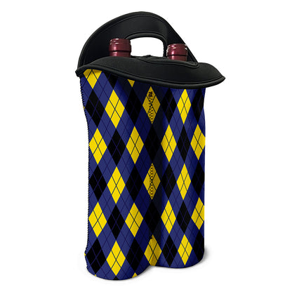 Blue Black And Yellow Argyle Print Double Neoprene Wine Tote