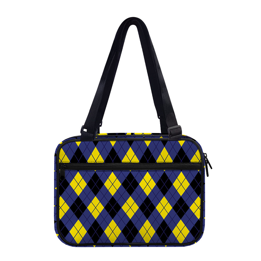 Blue Black And Yellow Argyle Print Double Strap Bible Bag