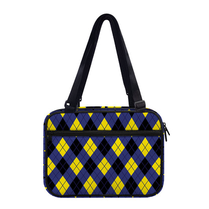 Blue Black And Yellow Argyle Print Double Strap Bible Bag