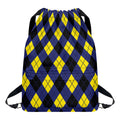 Blue Black And Yellow Argyle Print Drawstring Backpack