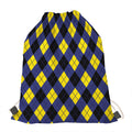 Blue Black And Yellow Argyle Print Drawstring Bag
