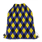 Blue Black And Yellow Argyle Print Drawstring Bag