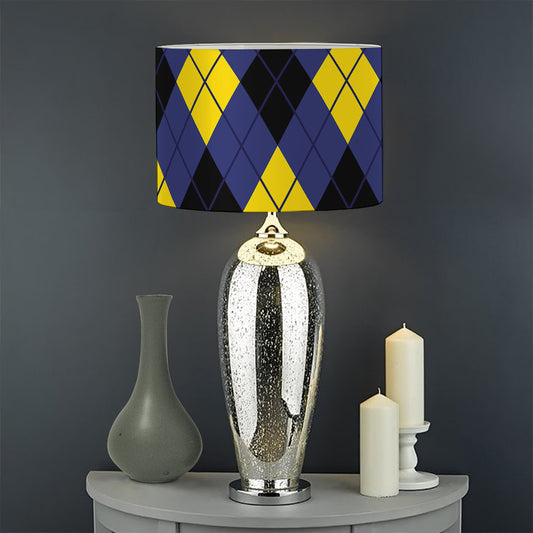 Blue Black And Yellow Argyle Print Drum Lamp Shade