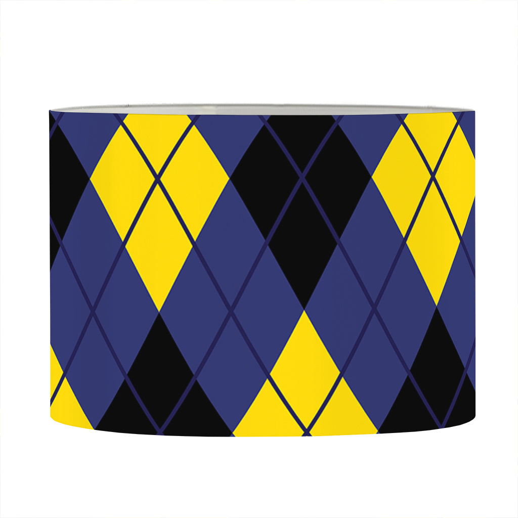Blue Black And Yellow Argyle Print Drum Lamp Shade