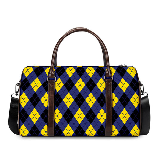 Blue Black And Yellow Argyle Print Duffle Bag