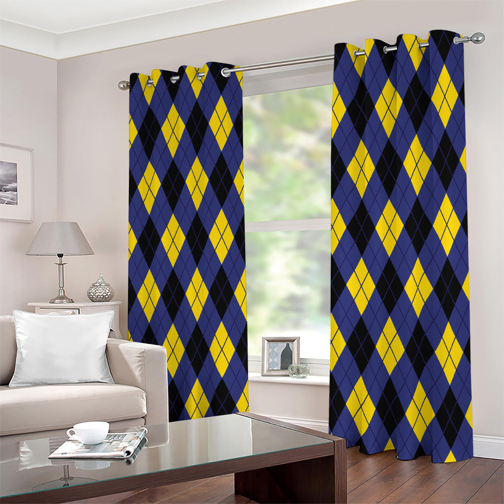 Blue Black And Yellow Argyle Print Extra Wide Grommet Curtains