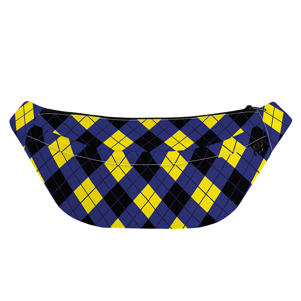 Blue Black And Yellow Argyle Print Fanny Pack