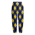 Blue Black And Yellow Argyle Print Fleece Lined Knit Pants