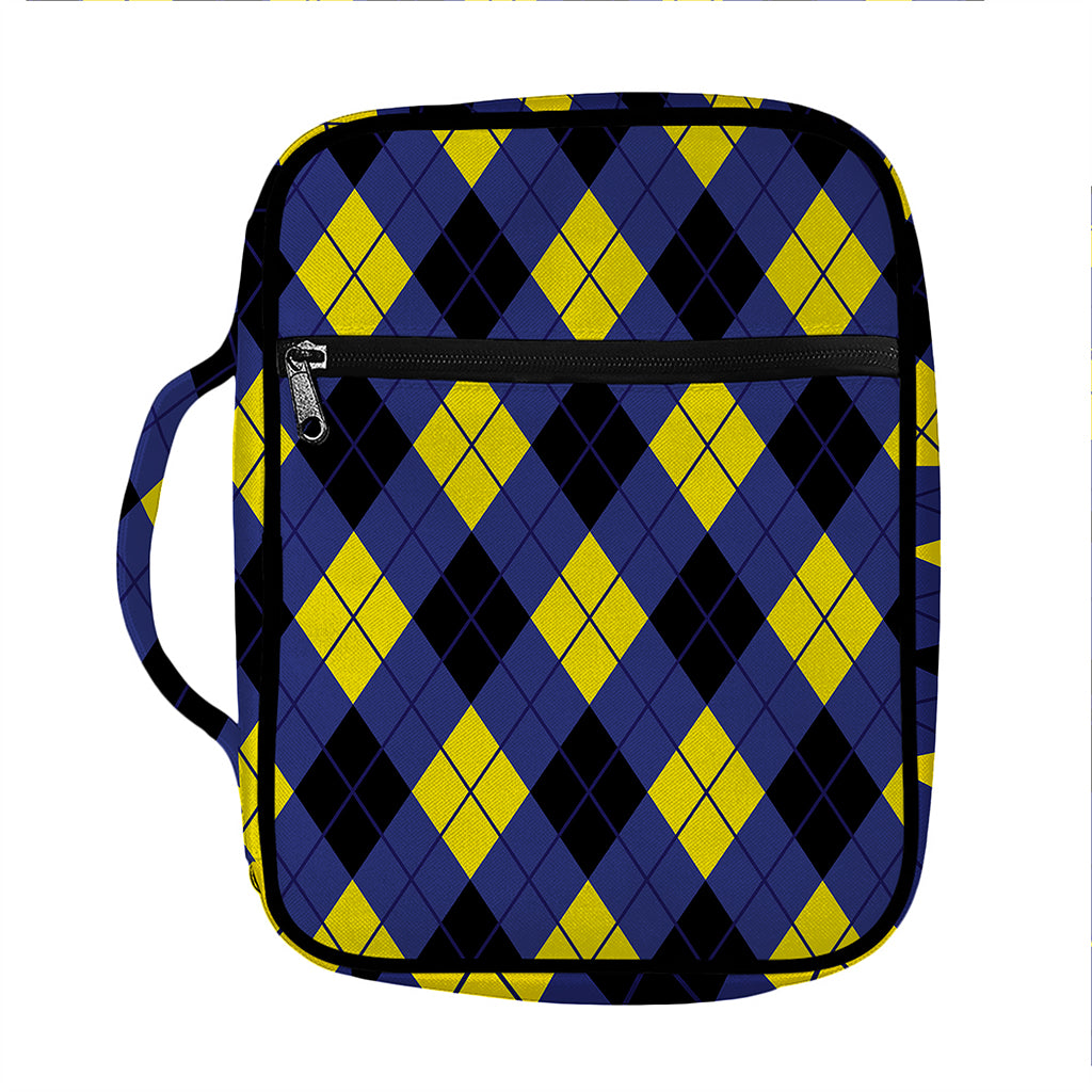 Blue Black And Yellow Argyle Print Front Pocket Bible Bag