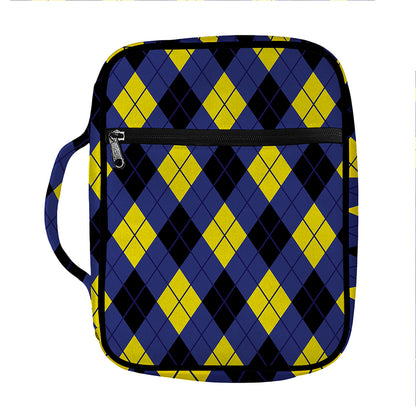 Blue Black And Yellow Argyle Print Front Pocket Bible Bag