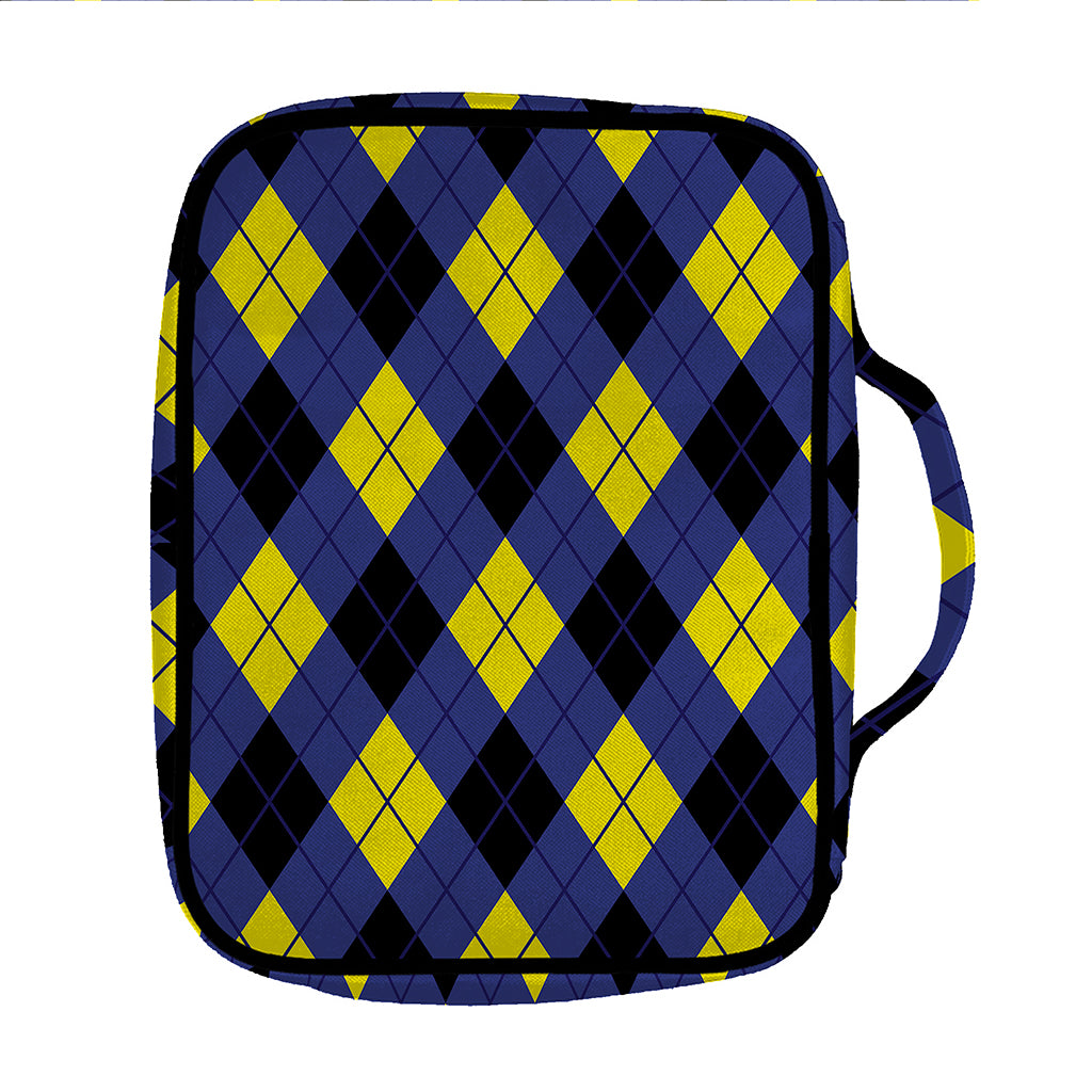 Blue Black And Yellow Argyle Print Front Pocket Bible Bag