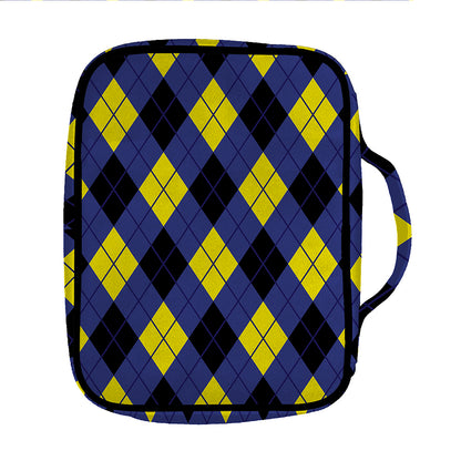 Blue Black And Yellow Argyle Print Front Pocket Bible Bag