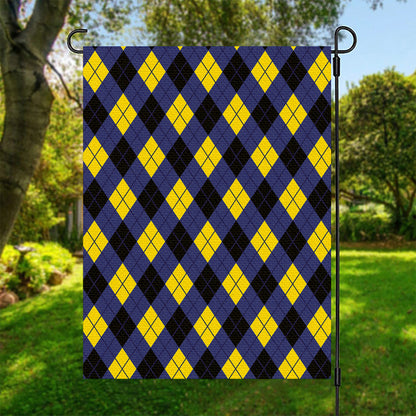 Blue Black And Yellow Argyle Print Garden Flag