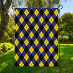 Blue Black And Yellow Argyle Print Garden Flag