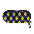 Blue Black And Yellow Argyle Print Glasses Case