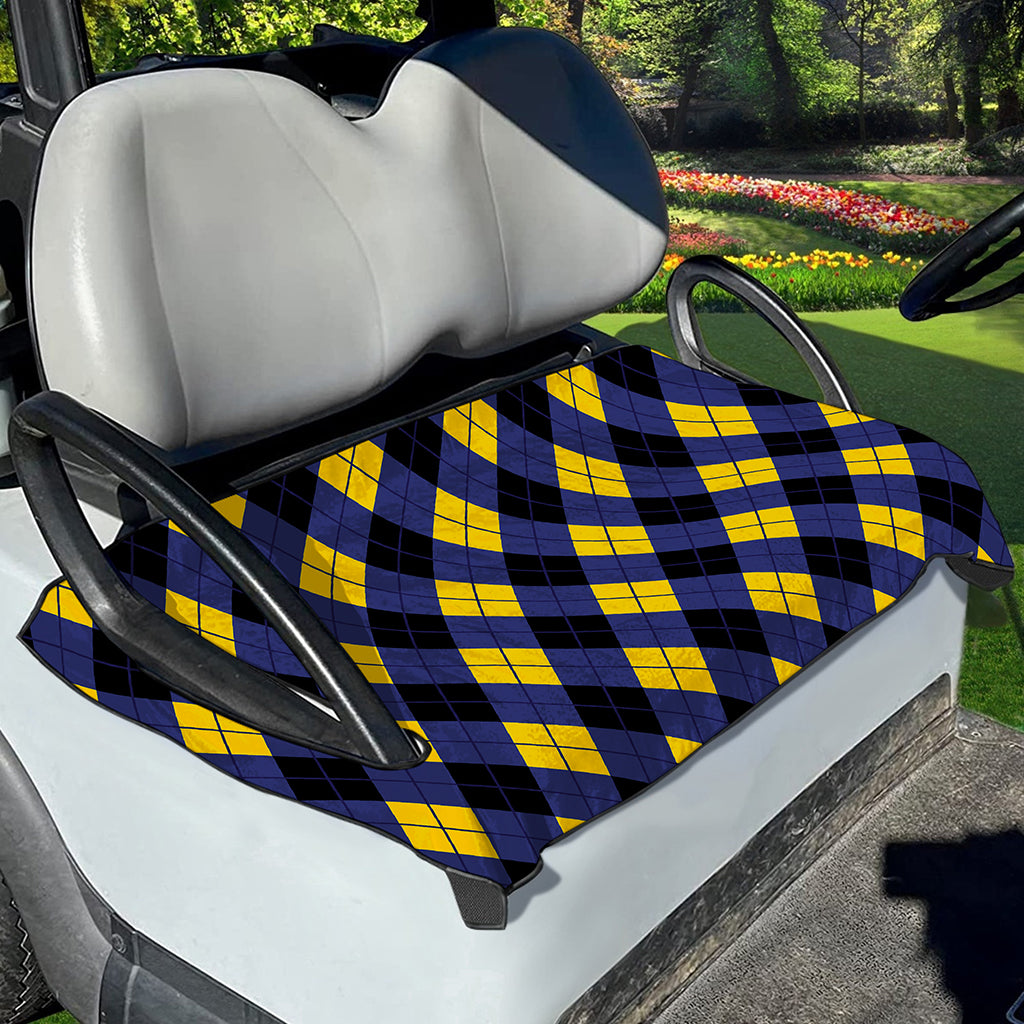 Blue Black And Yellow Argyle Print Golf Cart Seat Cover