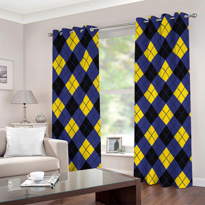 Blue Black And Yellow Argyle Print Grommet Curtains