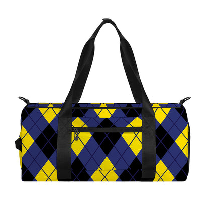 Blue Black And Yellow Argyle Print Gym Bag