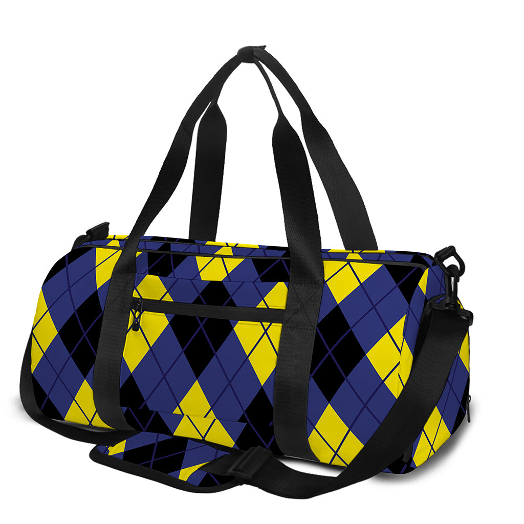 Blue Black And Yellow Argyle Print Gym Bag