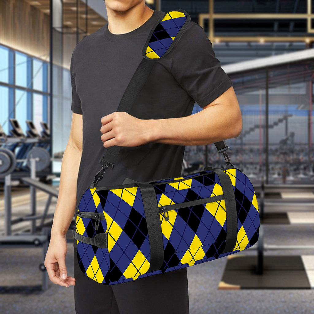 Blue Black And Yellow Argyle Print Gym Bag