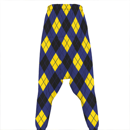 Blue Black And Yellow Argyle Print Hammer Pants
