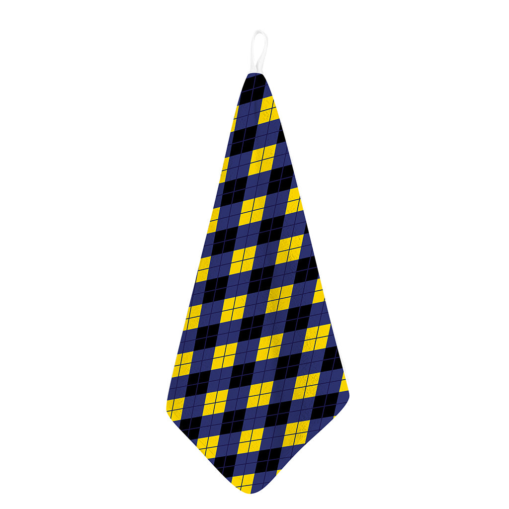 Blue Black And Yellow Argyle Print Hand Towel
