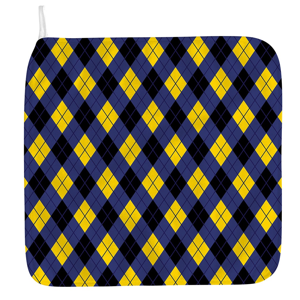 Blue Black And Yellow Argyle Print Hand Towel