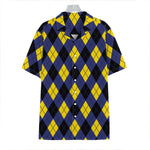 Blue Black And Yellow Argyle Print Hawaiian Shirt