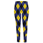 Blue Black And Yellow Argyle Print High-Waisted Pocket Leggings