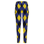 Blue Black And Yellow Argyle Print High-Waisted Pocket Leggings