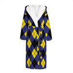Blue Black And Yellow Argyle Print Hooded Bathrobe