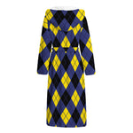 Blue Black And Yellow Argyle Print Hooded Bathrobe