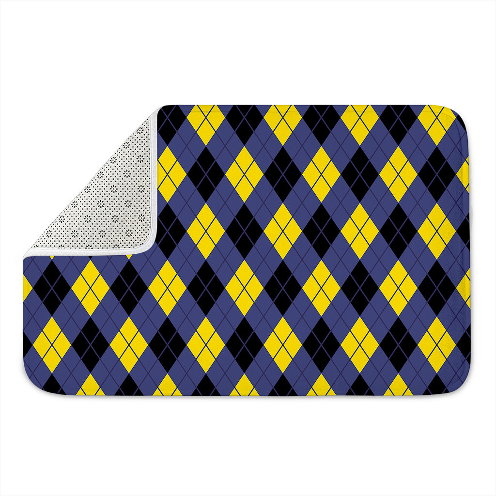 Blue Black And Yellow Argyle Print Indoor Door Mat