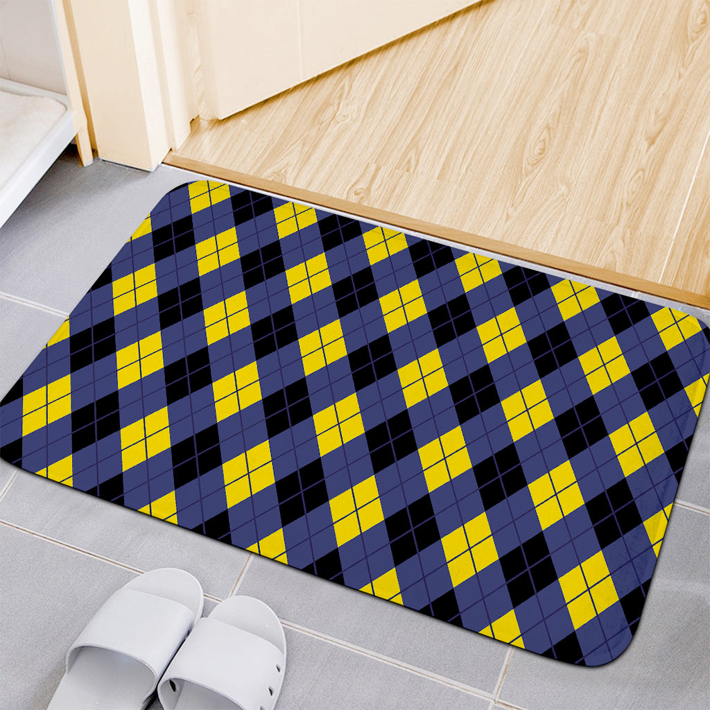 Blue Black And Yellow Argyle Print Indoor Door Mat
