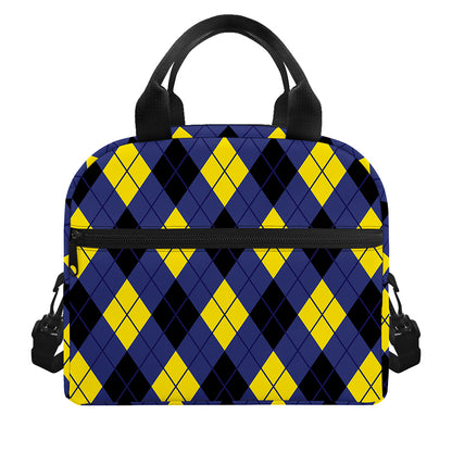 Blue Black And Yellow Argyle Print Insulated Lunch Bag