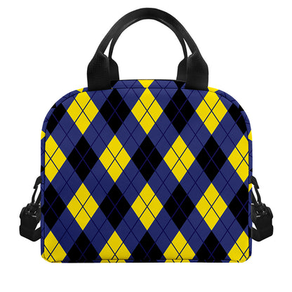 Blue Black And Yellow Argyle Print Insulated Lunch Bag