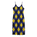 Blue Black And Yellow Argyle Print Jersey Midi Cami Dress