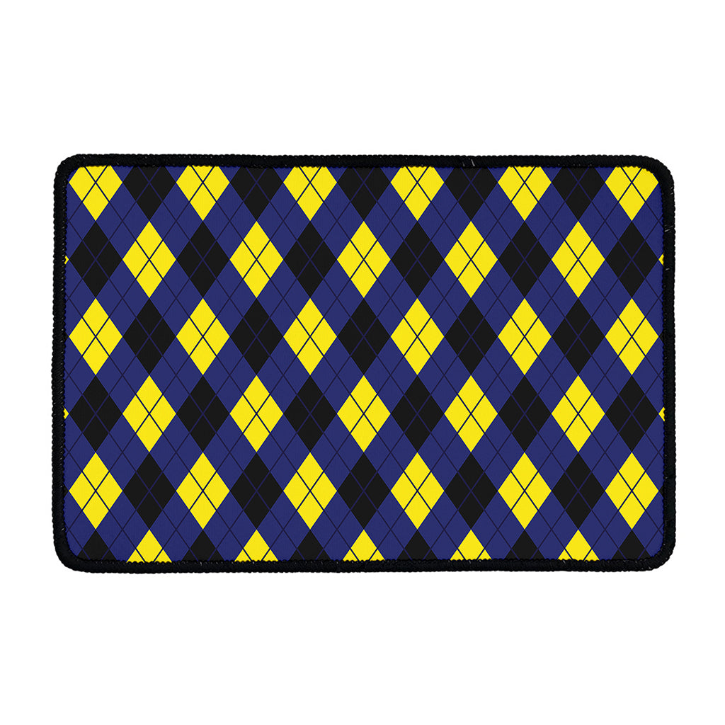 Blue Black And Yellow Argyle Print Kitchen Mat