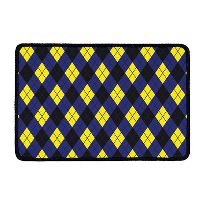 Blue Black And Yellow Argyle Print Kitchen Mat
