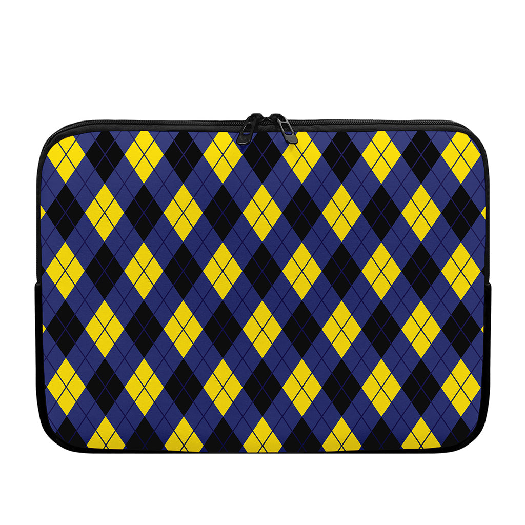 Blue Black And Yellow Argyle Print Laptop Sleeve