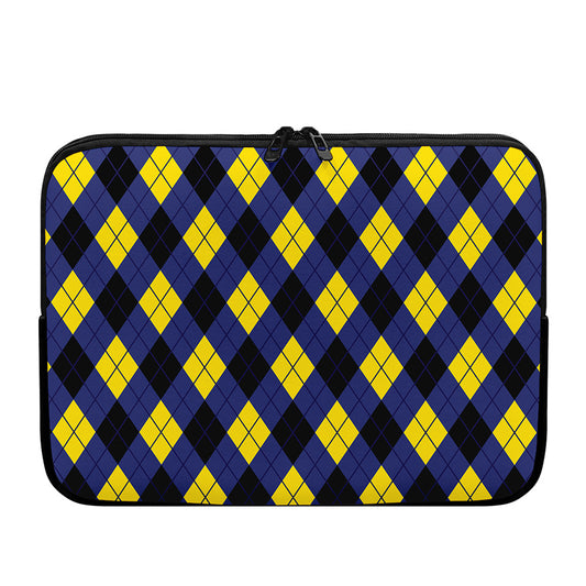 Blue Black And Yellow Argyle Print Laptop Sleeve
