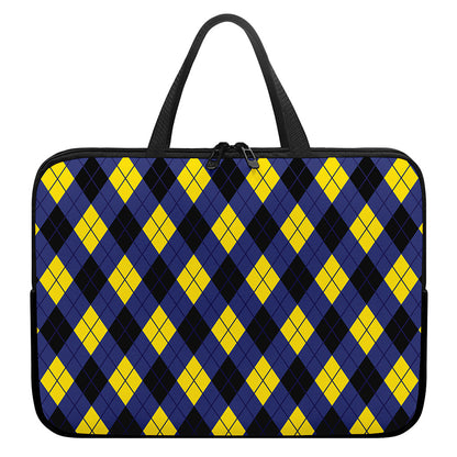 Blue Black And Yellow Argyle Print Laptop Sleeve With Handle