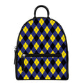 Blue Black And Yellow Argyle Print Leather Backpack
