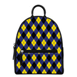 Blue Black And Yellow Argyle Print Leather Backpack