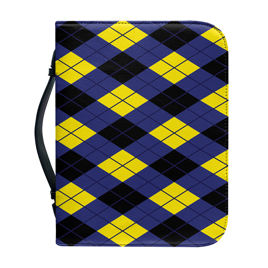 Blue Black And Yellow Argyle Print Leather Bible Cover