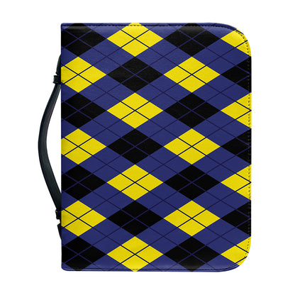 Blue Black And Yellow Argyle Print Leather Bible Cover