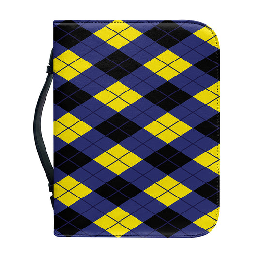 Blue Black And Yellow Argyle Print Leather Bible Cover
