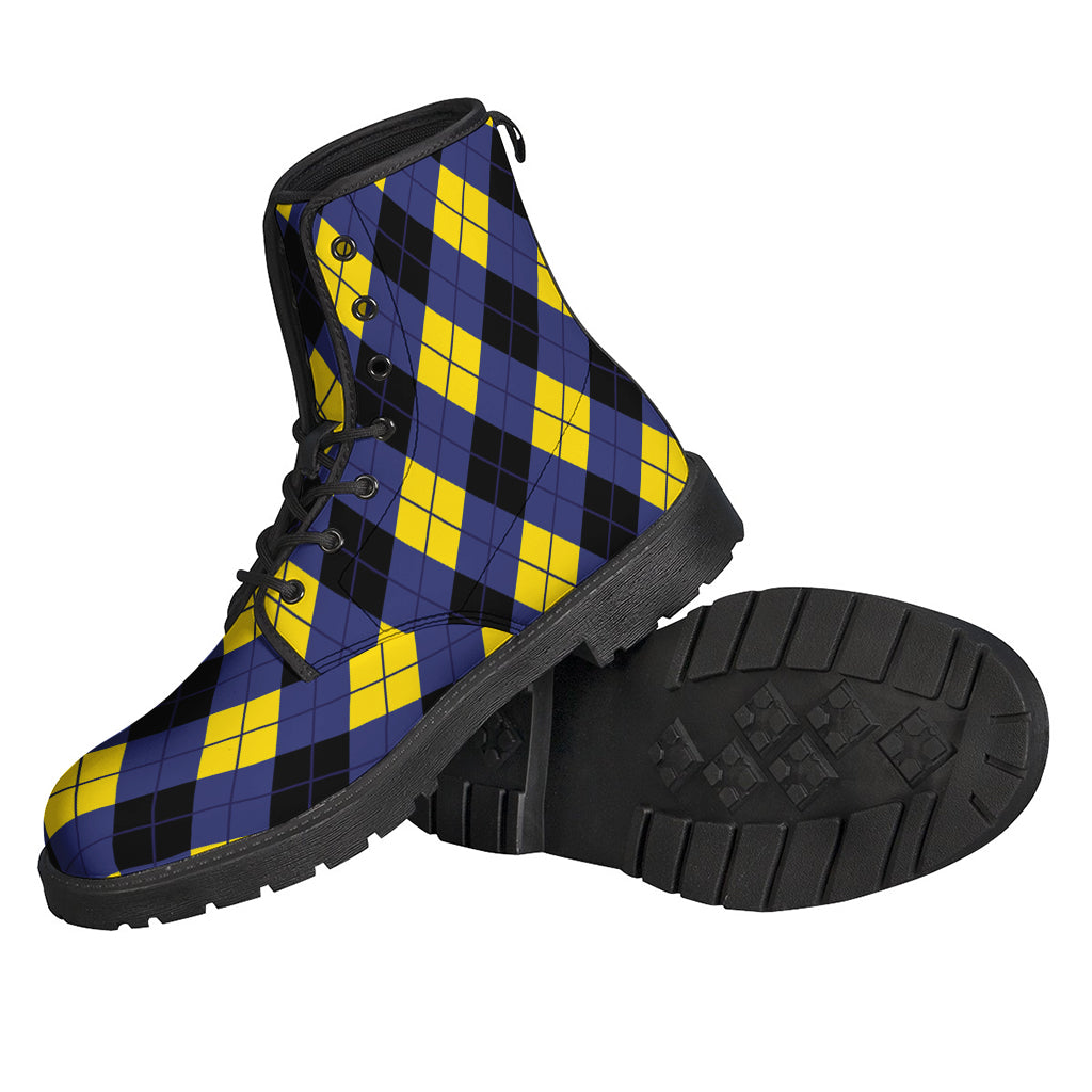 Blue Black And Yellow Argyle Print Backpack